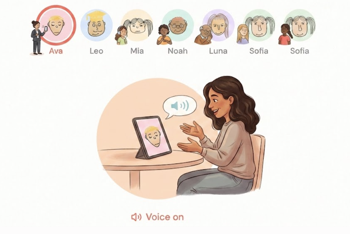 Choosing and talking to a chaperone on a tablet